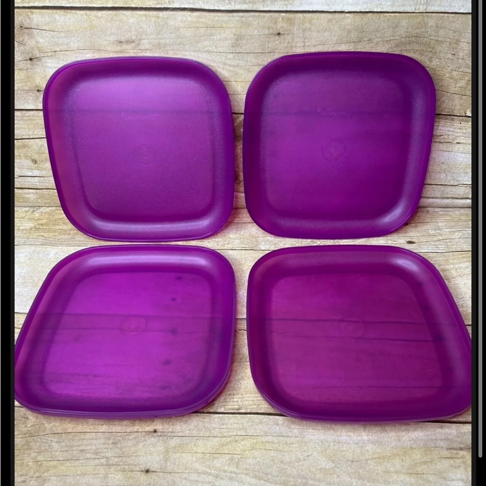 Tupperware Square Luncheon Plate Set 4 Purple  #1534 Picnic Vtg - NEW
